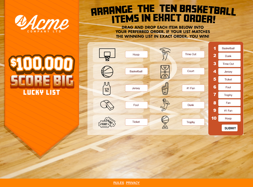 Basketball Lucky List Game