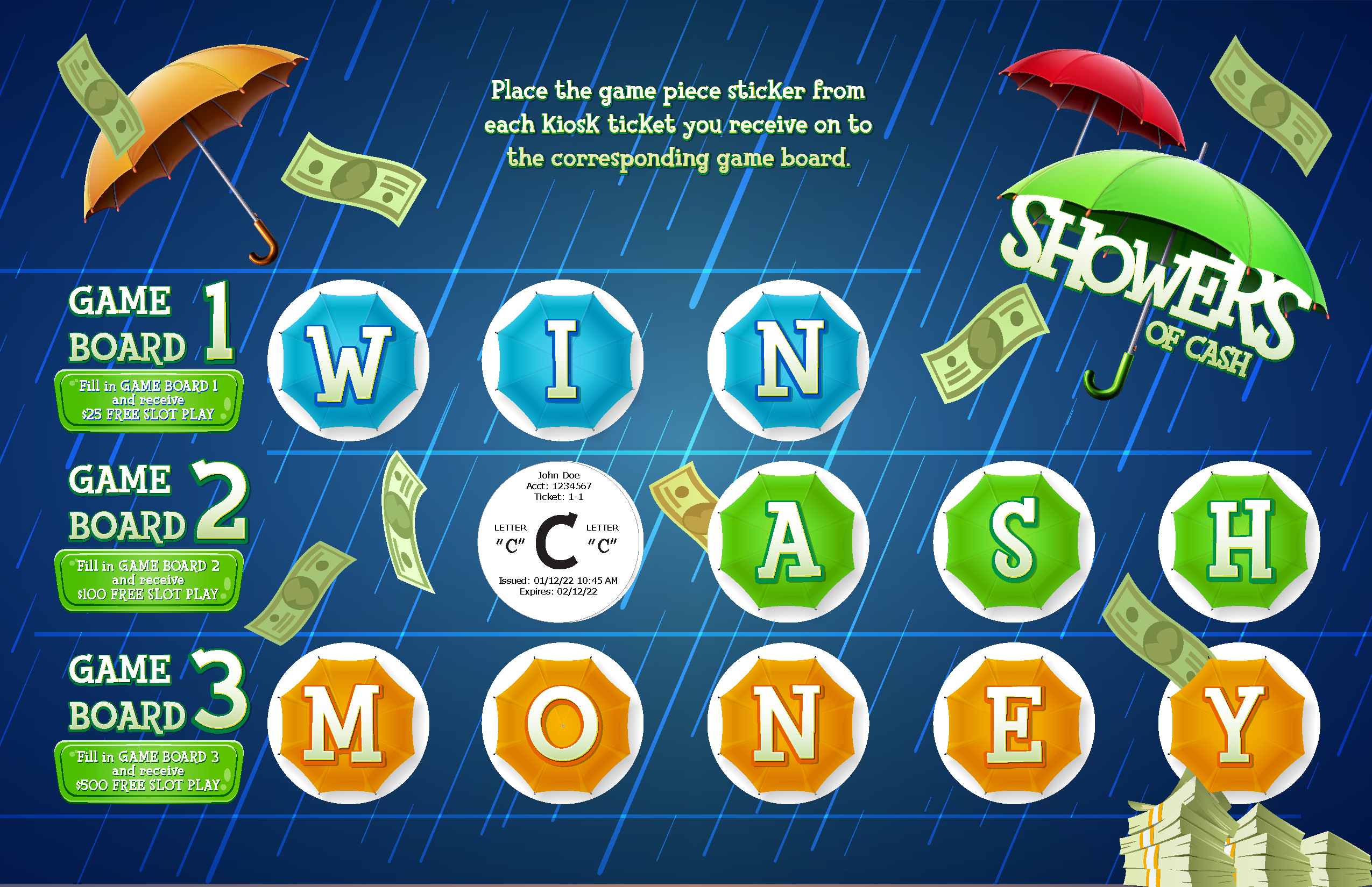 Showers of Cash Collect & Win Game Board