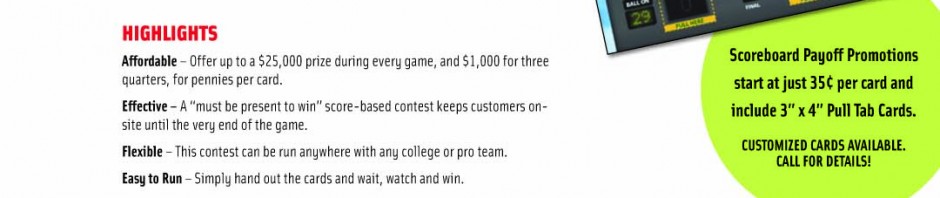 Scoreboard Payoff Pull Tabs: Football Promotion