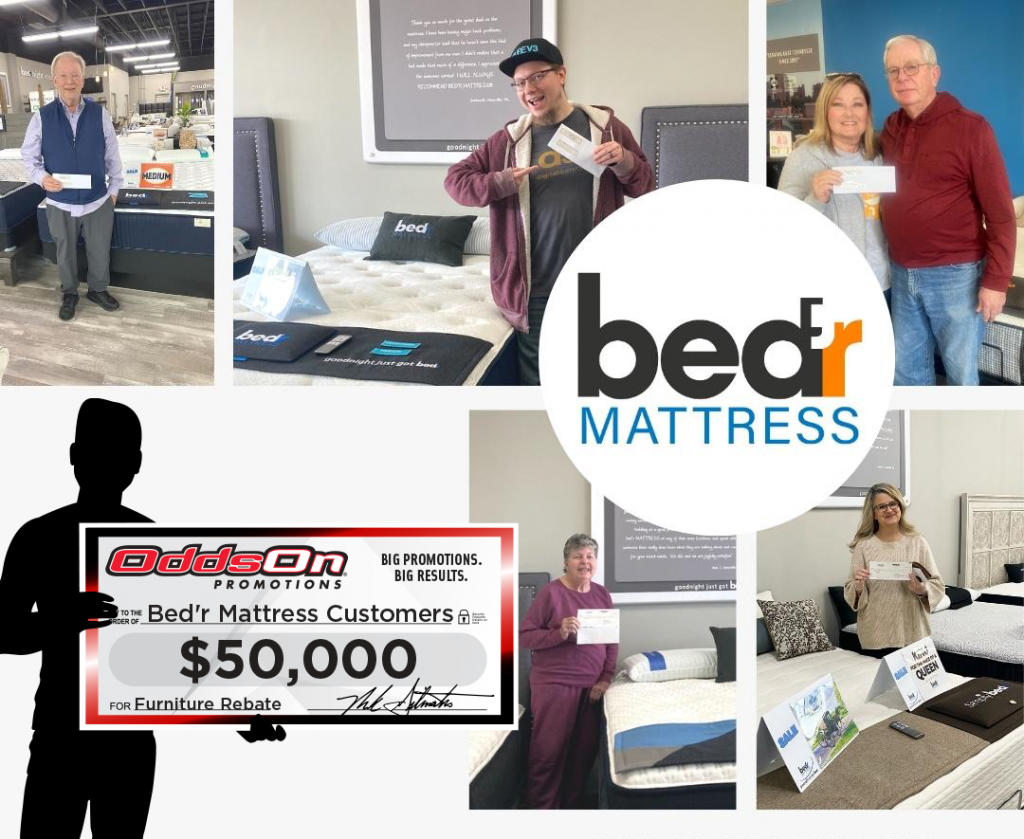 Bedr Mattress customers with their rebate checks.