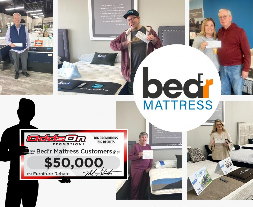 Bedr Mattress customers with their rebate checks. 